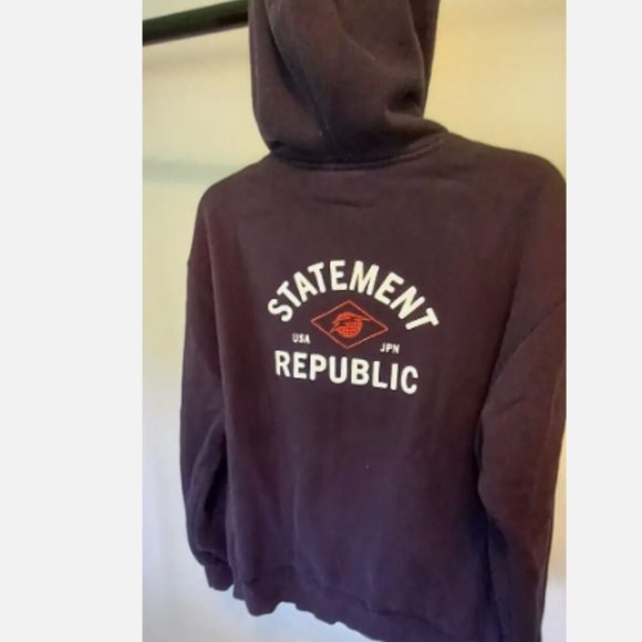 Men's Hoodie Sz L Black Full Zip Sweatshirt Hand Pockets USA Japan Logo - Picture 3 of 11